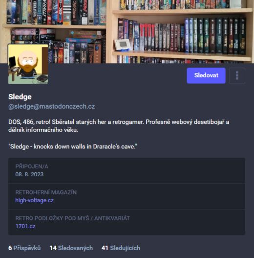 Sledujte mě na Mastodonu