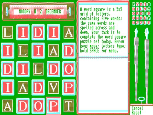 Právě vyšlo: Pym’s Daily Word Square Puzzle, zbrusu nová hlavolamka pro DOS