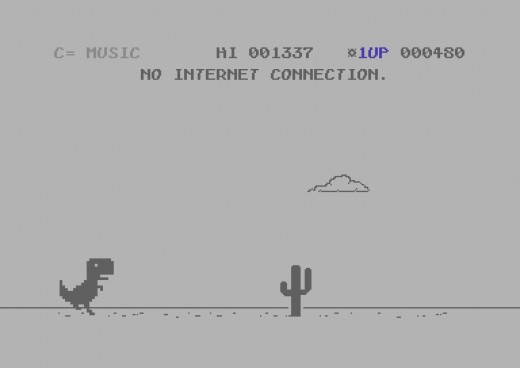 C=Rex Offline, minihra z prohlížeče Chrome v předělávce pro C64